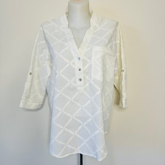 Ellison Peasant Blouse Textured Lagenlook Boxy 100%  Cotton Lightweight Sz M - Picture 1 of 15